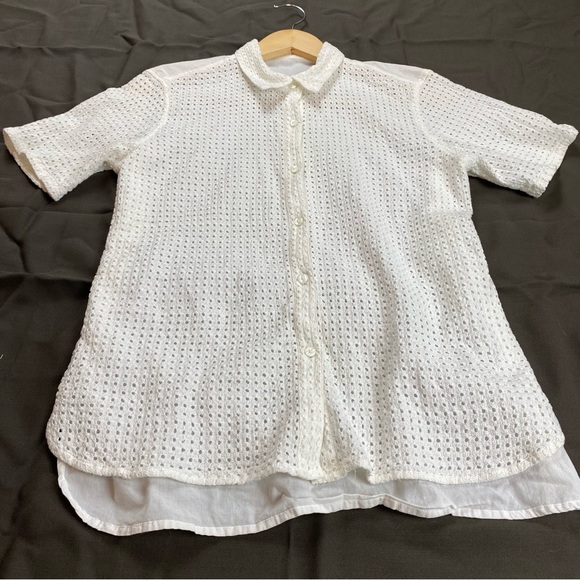 White Knit Front Collared Shirt M - Picture 5 of 5